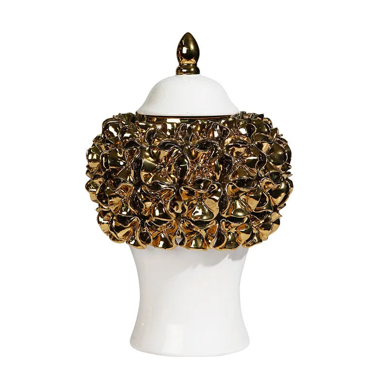 Afralia™ Golden Flower Ginger Jar Relief Flower Vase Home Decor