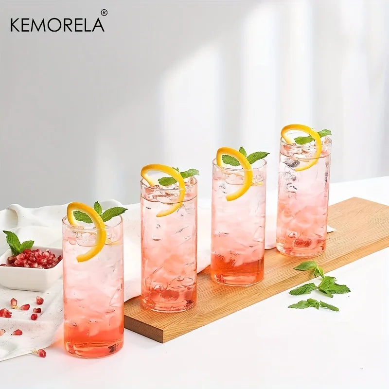 Afralia™ 4-Piece Set Clear Glass Tumbler Cups with Bamboo Lids and Straws - 600ML