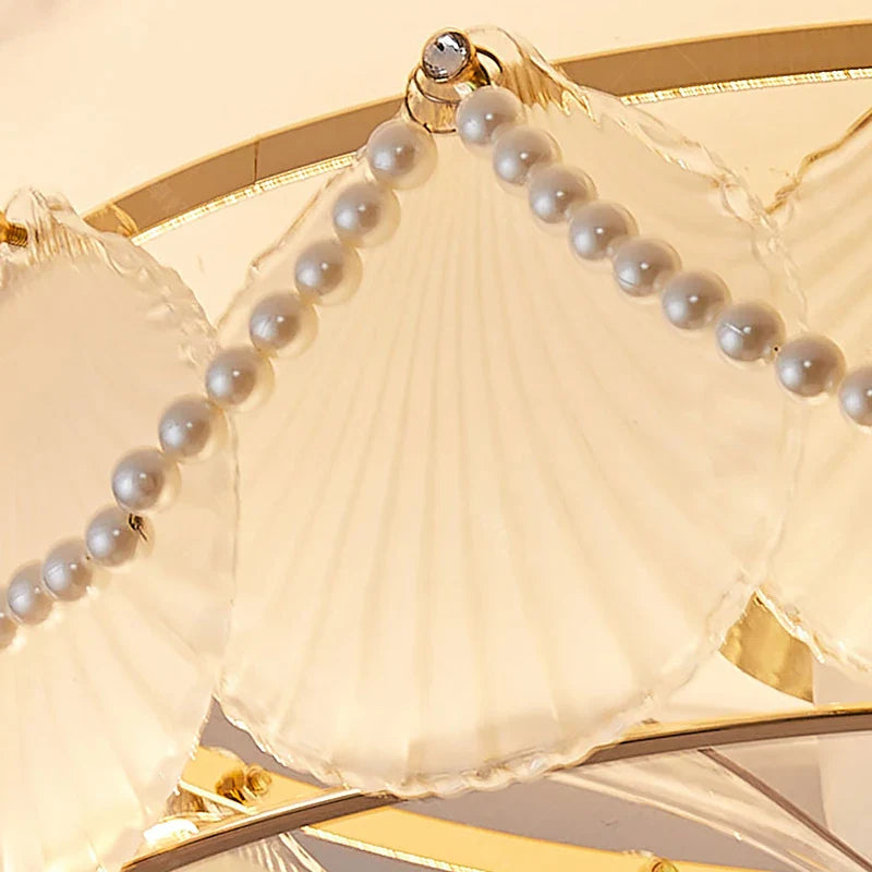 Afralia™ French Cream Feather Shell Ceiling Fan Light - Smart Home Style
