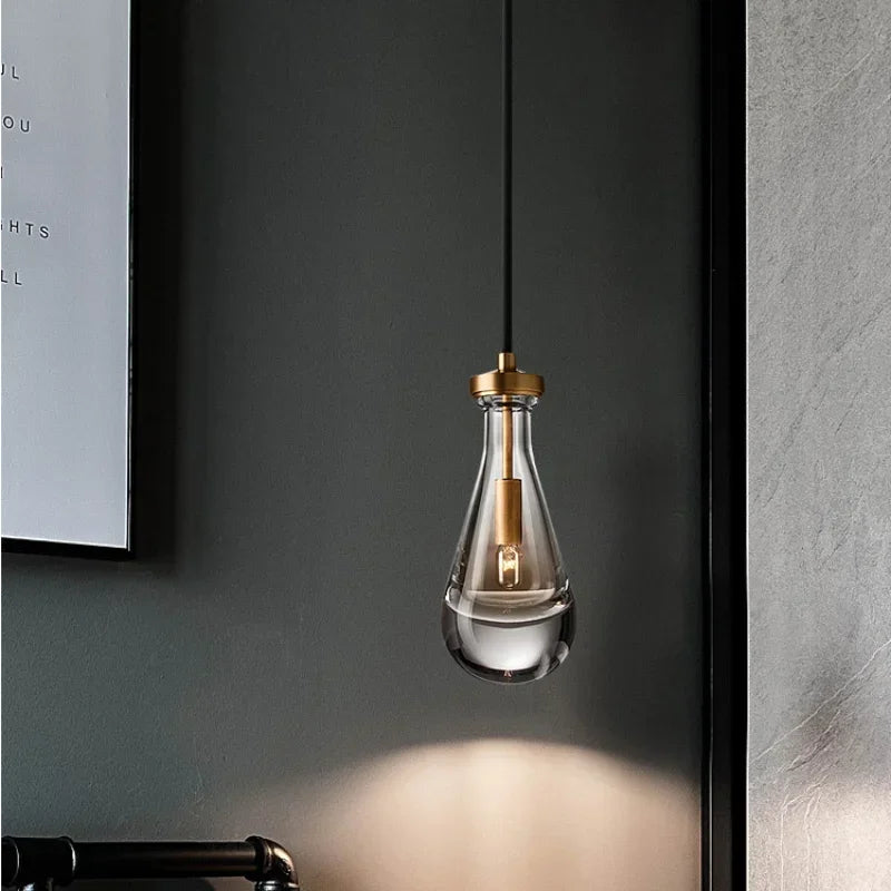 Afralia™ Glass Water Droplet Pendant Lights - Modern LED Chandeliers for Bedroom, Bathroom & Home