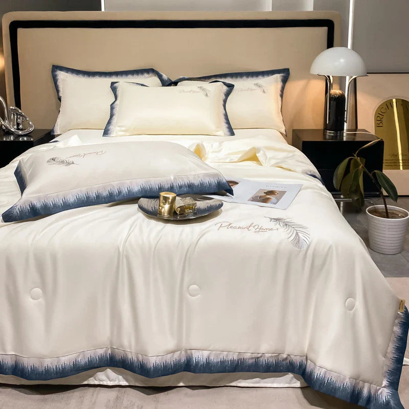 Afralia™ Feather Embroidered Comforter Set: Soft, Smooth, and Luxurious Bedding Collection
