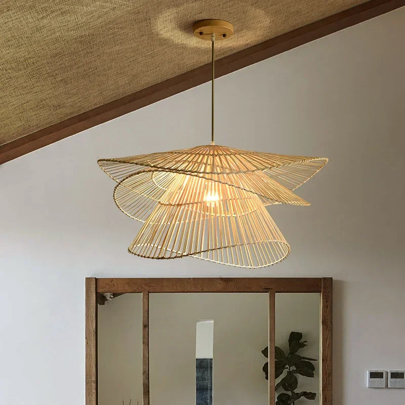 Afralia™ Bamboo Rattan Pendant Light Weaving Chandelier Wicker Lamp