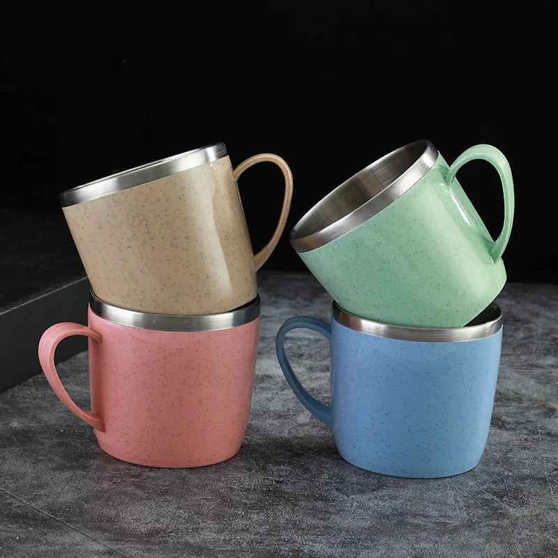 Afralia™ Stainless Steel Double Layer Coffee Milk Tea Cup