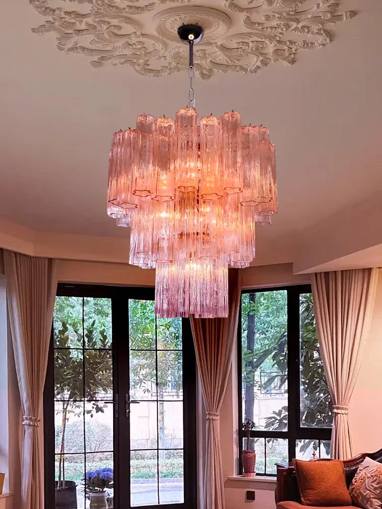 Afralia™ Pink Glass Chandelier LED Light Fixture for Ceiling Living Room Decor