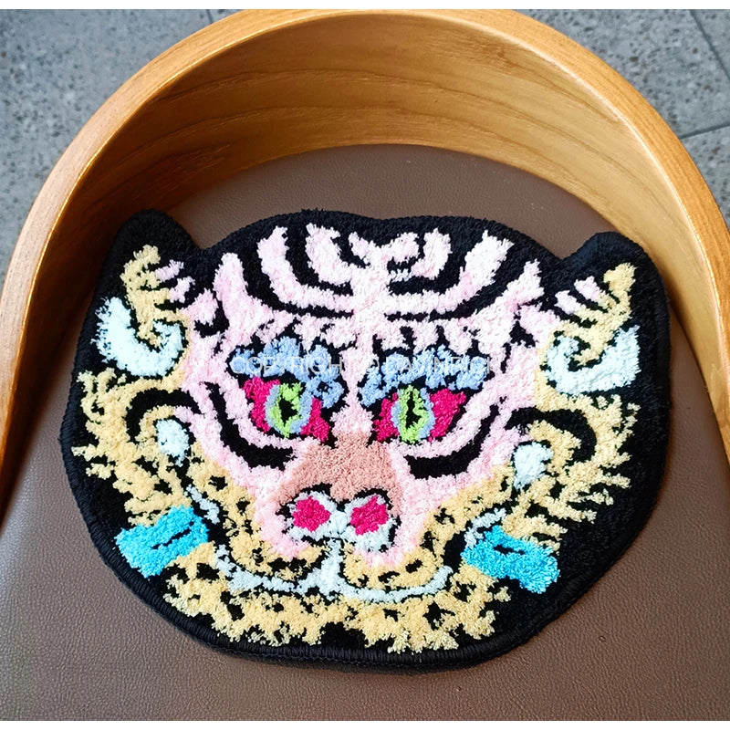 Afralia™ Tibetan Tiger Head Carpet Cushion Chair Rug - Japanese Style Tattoo Tapestry