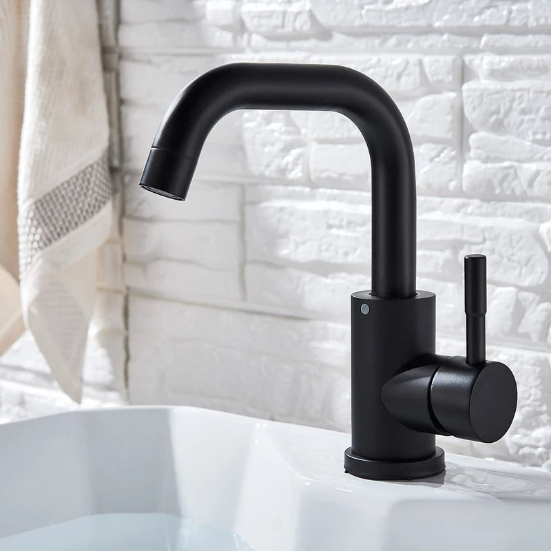 Afralia™ Black Basin Faucet Single Cold Hot Sink Tap Short Kitchen Mixer Rotatable