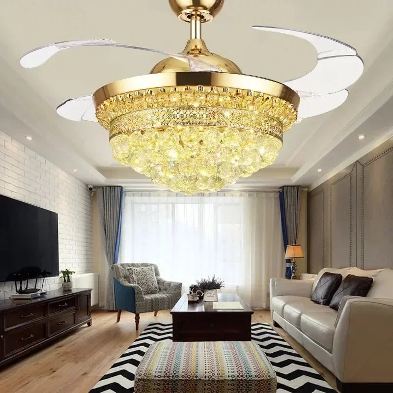 Afralia™ Crystal Remote Control Chandelier Ceiling Fan Light