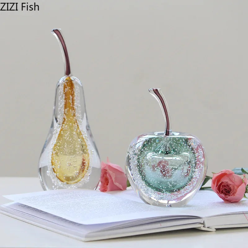 Afralia™ Glass Fruit Sculpture Desk Ornament for Aesthetic Room Decor