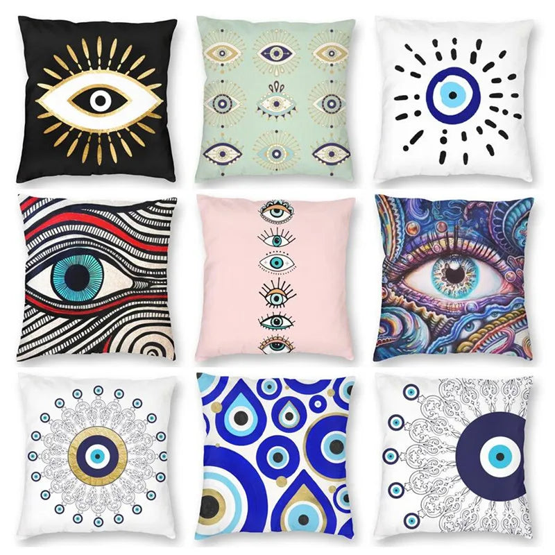 Afralia™ Evil Eye Black Art Cushion Cover - Mysterious Spirit Pillowcase