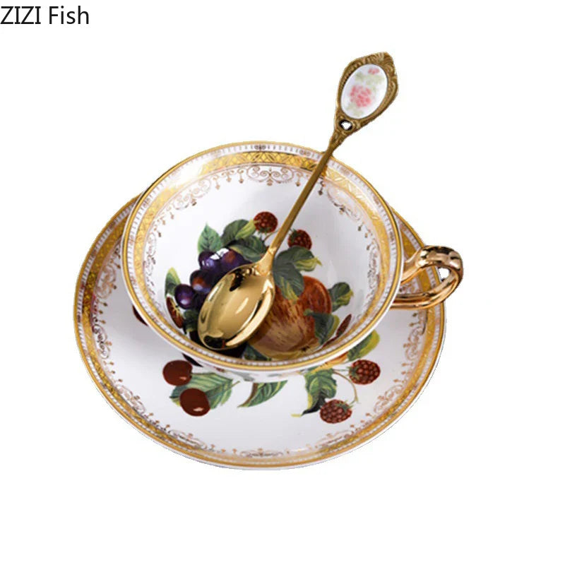 Afralia™ Ceramic Fruit Pattern Coffee Cup Set