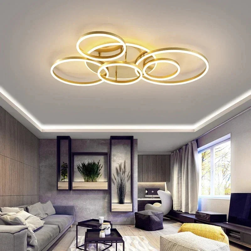 Afralia™ LED Circle Rings Ceiling Lights Black White Brown Chandeliers for Living Room Bedroom Kitchen Decor