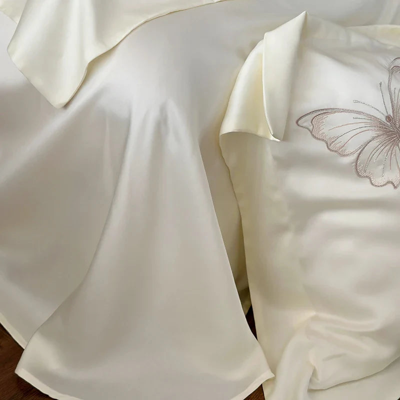Afralia™ Butterfly Flowers Embroidery 800TC Eucalyptus Fiber Bedding Set
