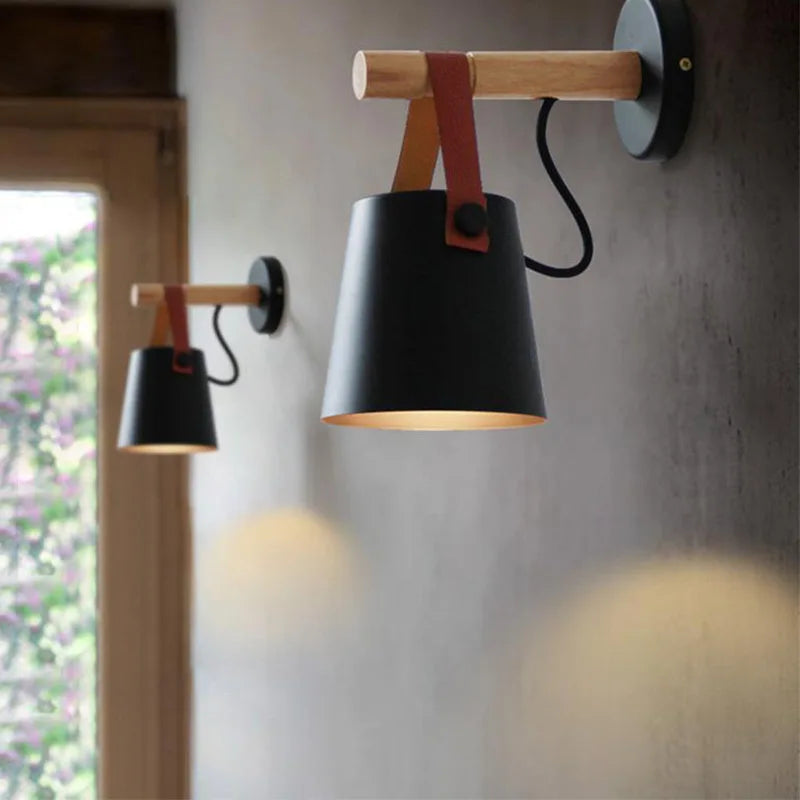 Afralia™ Black Wooden Wall Light Modern E27 LED Sconce Living Room Decor