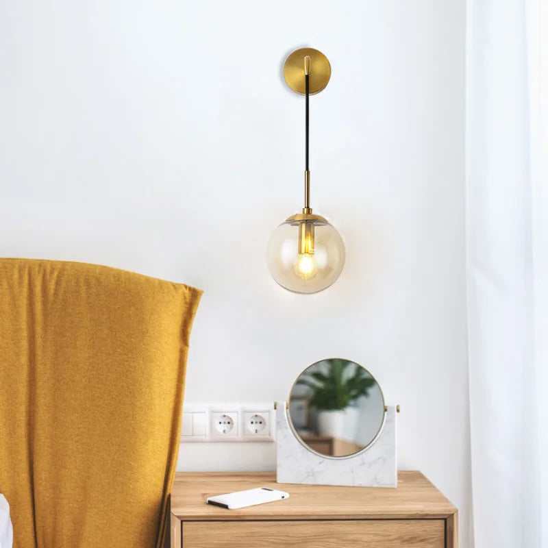 Afralia™ Nordic Brass Glass Wall Sconce: Elegant Living Room Bedside Lighting