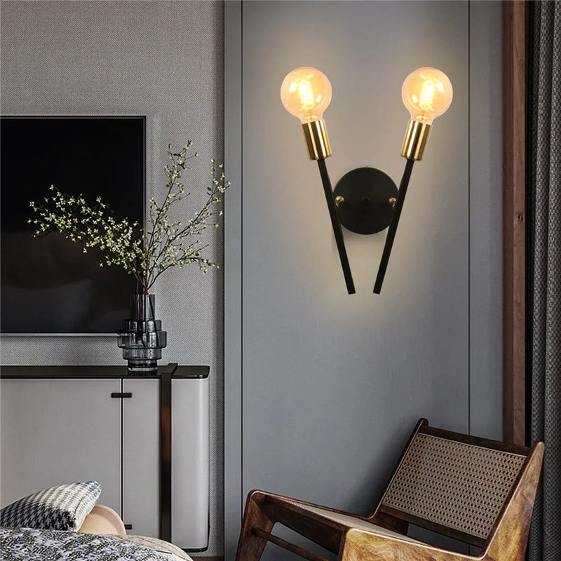 Afralia™ Modern Black Golden Wall Sconce 2-Heads Ceiling Lighting for Bedroom & Living Room