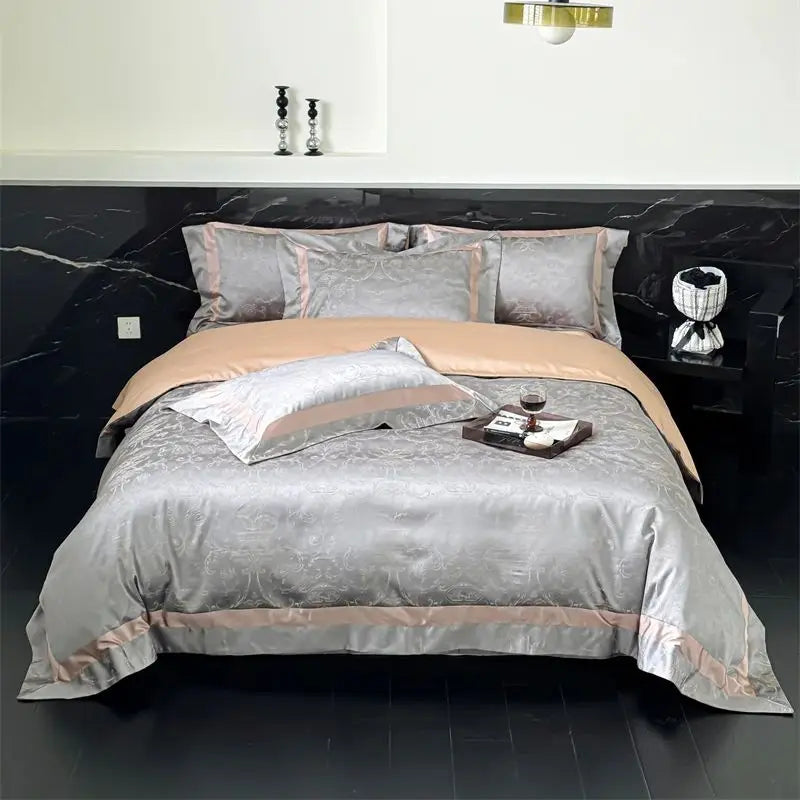 Afralia™ Brocade Satin Jacquard Luxury Cotton Bedding Set - Duvet Cover, Sheet, Pillowcases