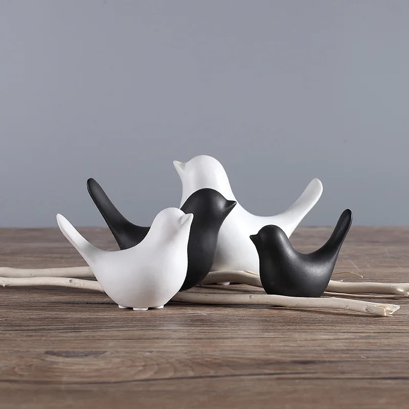 Afralia™ Bird Figurine Set Nordic Ceramic Black White Table Sculptural Ornament