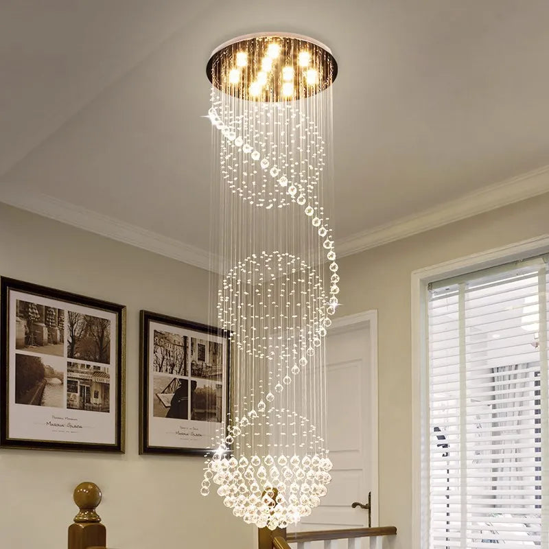 Afralia™ Crystal Chandelier Double Staircase LED Pendant Lights for Stylish Hotel & Villa Hall