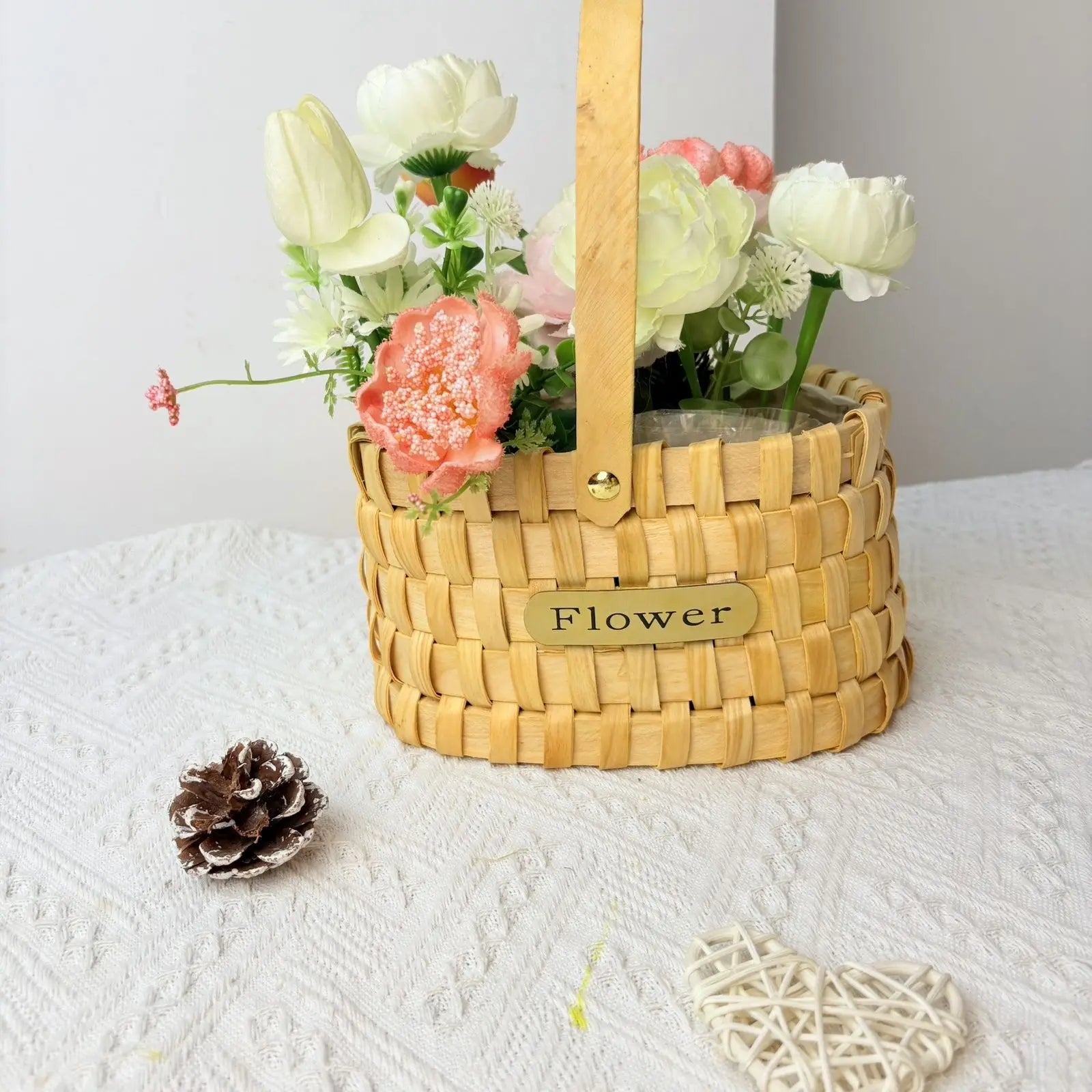 Afralia™ Handmade Bamboo Flower Basket Decor | Decorative Flowers Cachepot