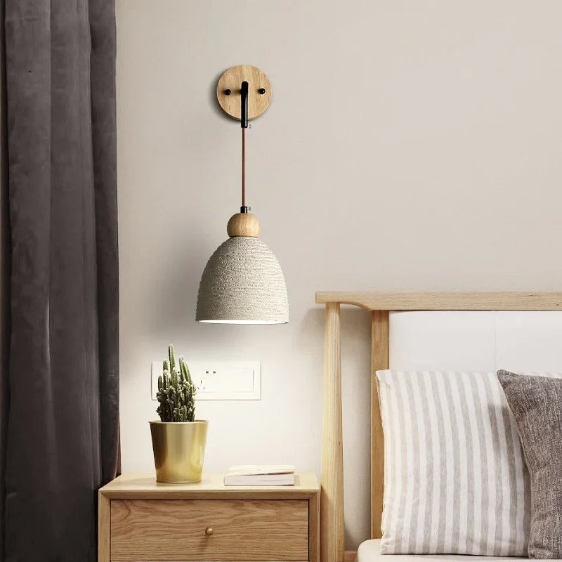 Afralia™ Modern Cement Lampshade LED Wall Lights with Pull Chain Switch - Adjustable Bedside Lamp