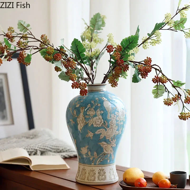 Afralia™ Blue & White Porcelain Vase for Classical Flower Arrangement & Room Aesthetic