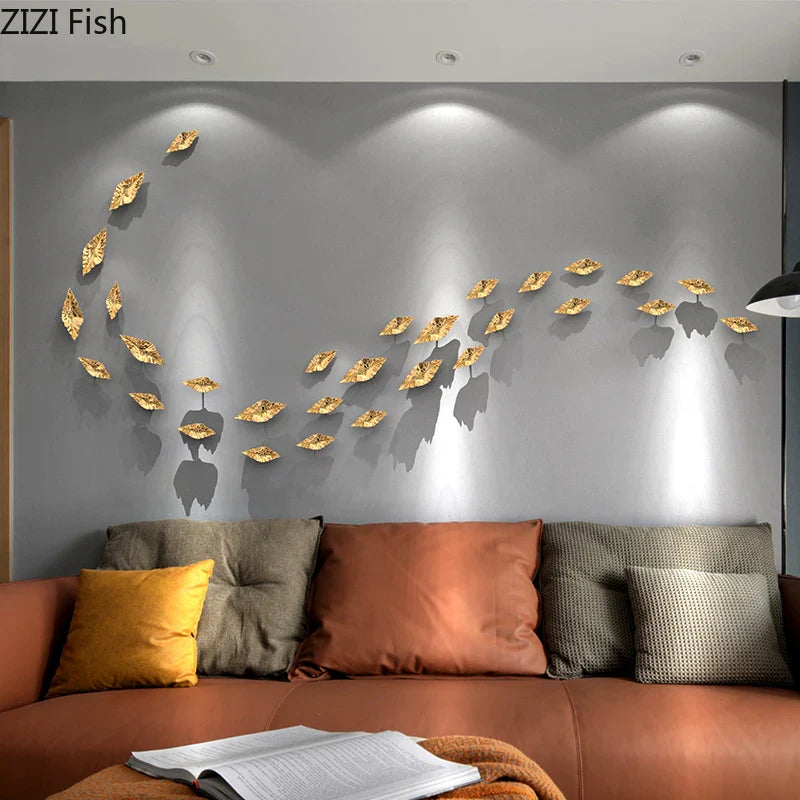 Afralia™ Metal Leaves Wall Hanging Set for Stylish Living Room Decor