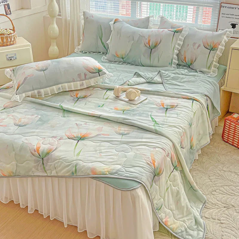 Afralia™ Floral Summer Cooling Quilt for Double Single Bed - Soft & Breathable