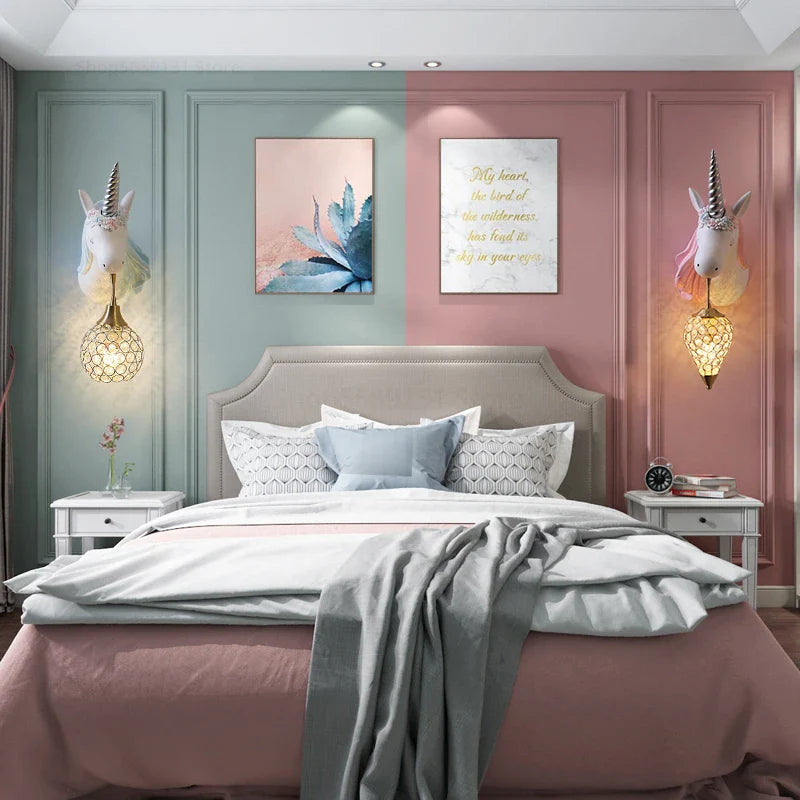 Afralia™ Nordic Unicorn Wall Lamp for Kids Room, Modern Cartoon Sconce Light