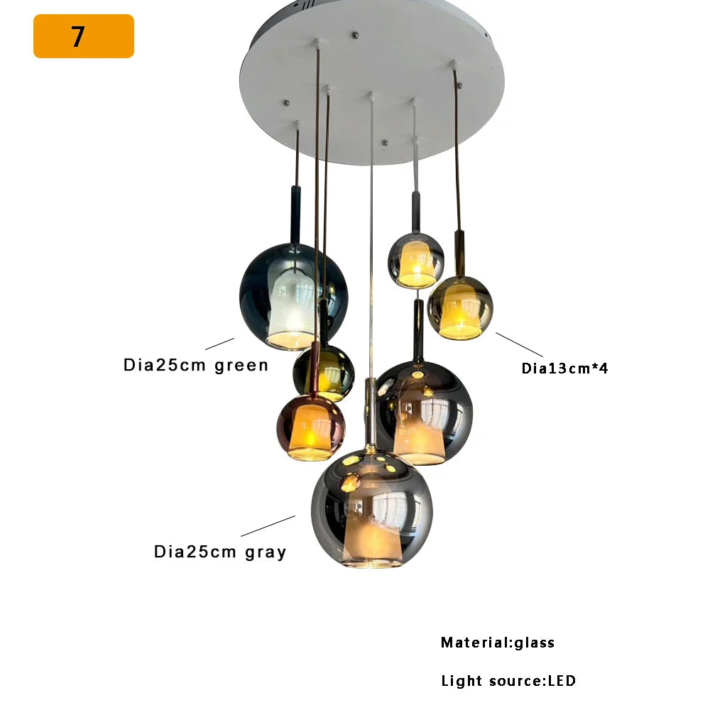 Afralia™ Luxury Green Glass Ball Chandelier LED Dimmable Dining Room Light Fixture