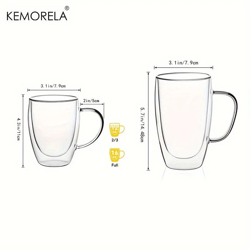 Afralia™ Double Wall Glass Coffee Mug Set - Enjoy Your Favorite Beverages in Style