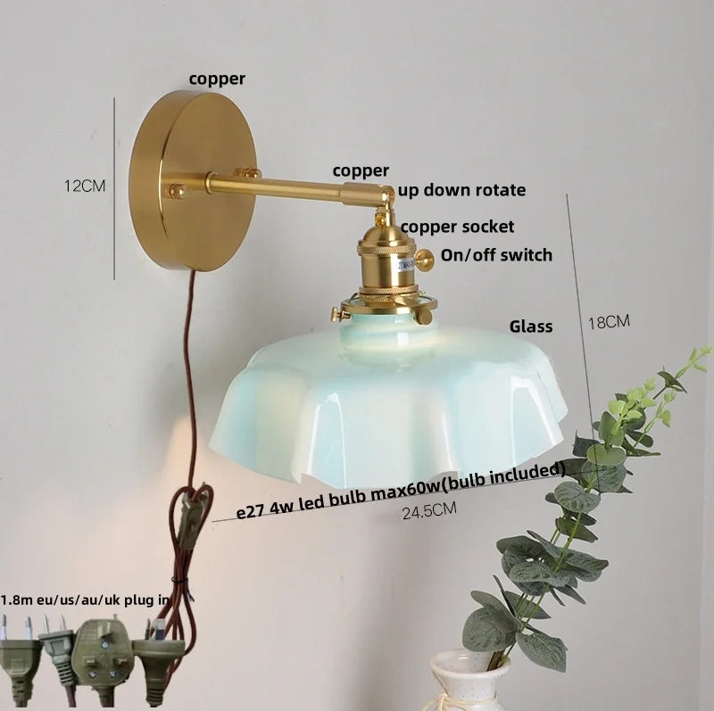 Afralia™ Yellow Glass LED Wall Light Fixture Modern Bedside Lamp Rotation Hallway Aisle