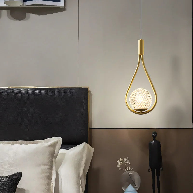 Afralia™ Gold Iron Pendant Lamp with Glass Ball Drops for Bedroom Lighting