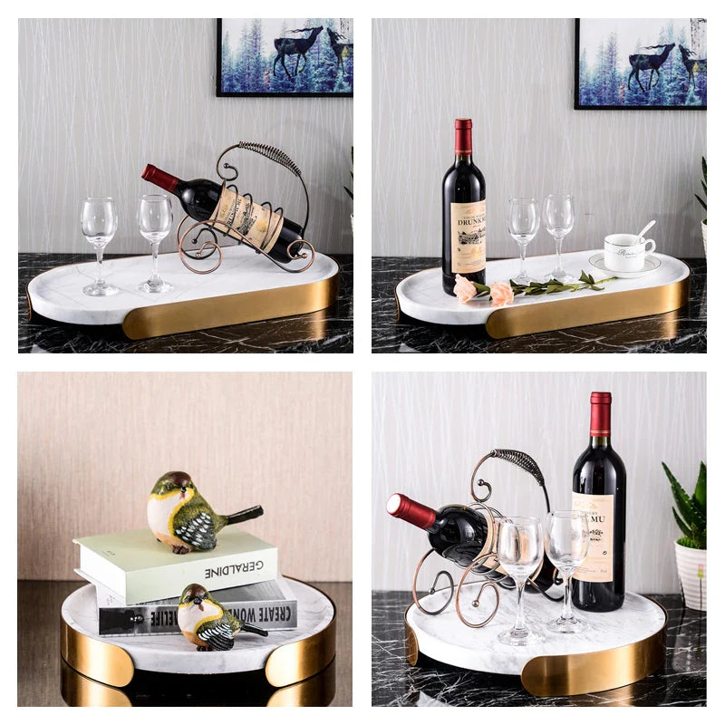 Afralia™ Marble Tray with Golden Metal Pallet for Bathroom Luxury Storage