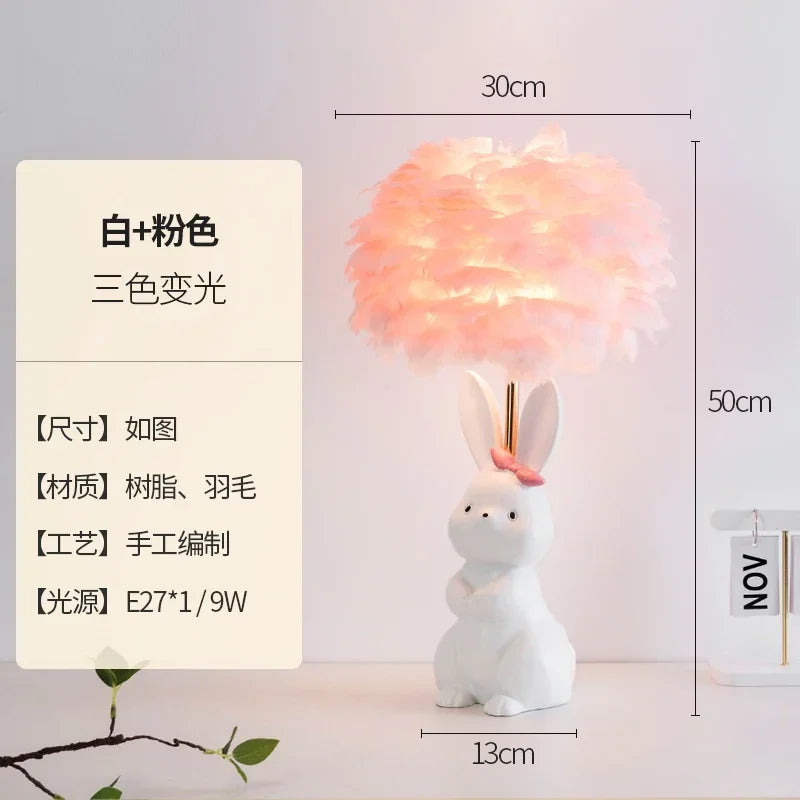 Afralia™ Rabbit Feather Bed Headlight: Cute Girl's Bedroom Desk Atmosphere Light
