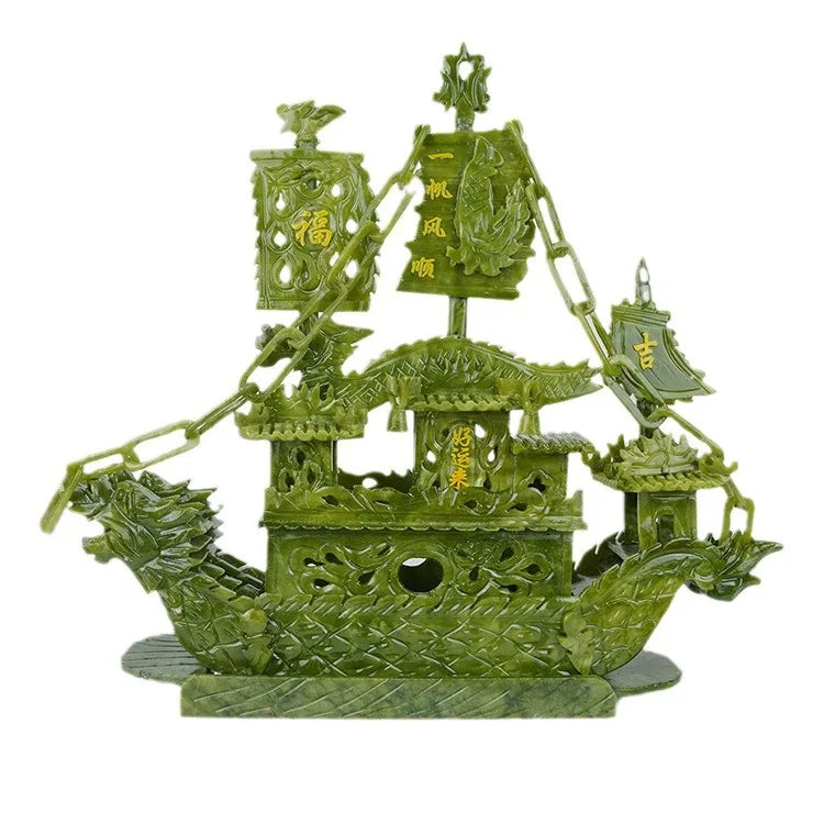 Afralia™ Jade Dragon Boat Ornament - 38cm Luxury Collectible and Gift-Worthy Living Room Decor