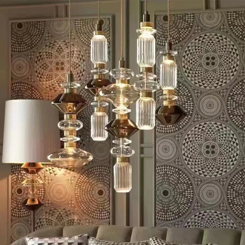 Afralia™ Nordic Designer Stained Glass Chandelier for Living Room Bedroom Hall Decor