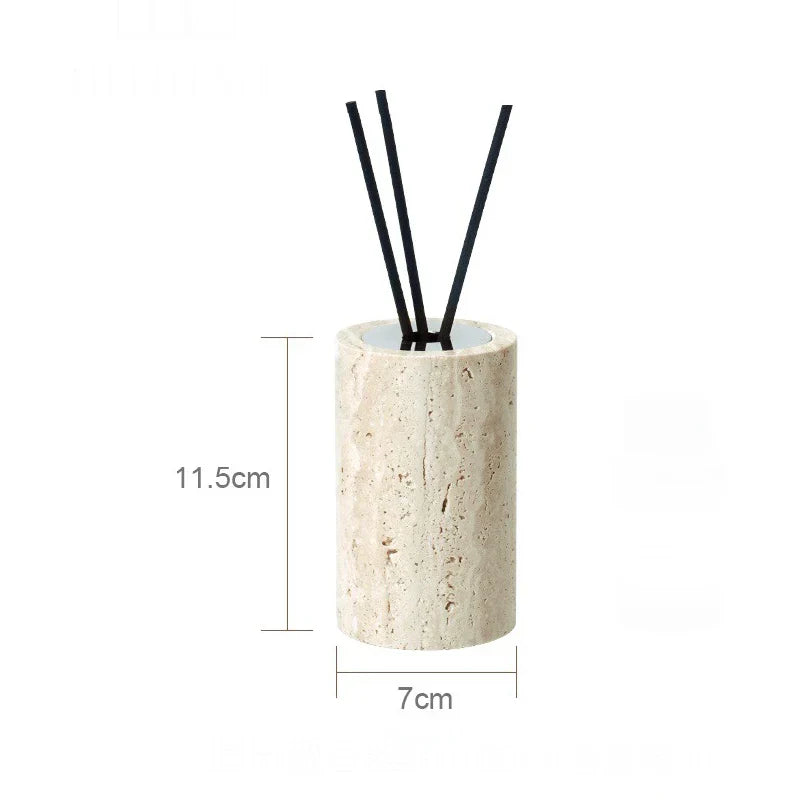Afralia™ Beige Travertine Marble Bathroom Accessories Set - Soap Dispenser, Soap Dish, Reed Diffuser