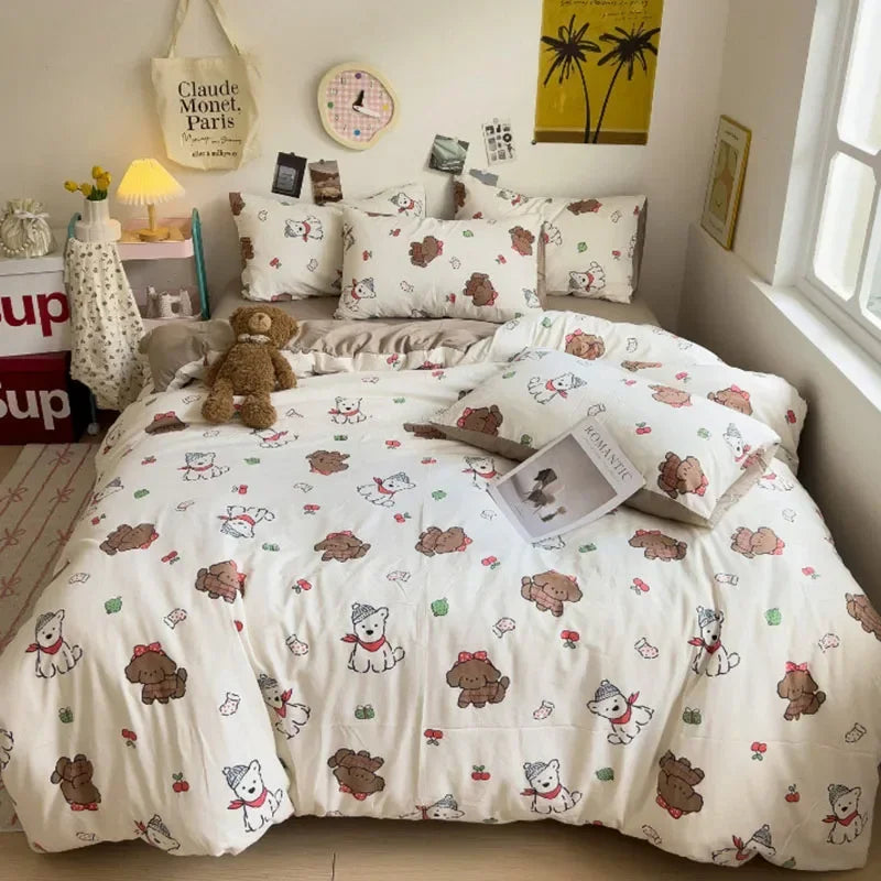 Afralia™ Cartoon Style Printed Comforter Set 4Pcs Lightweight Duvet Kits Bedding Set