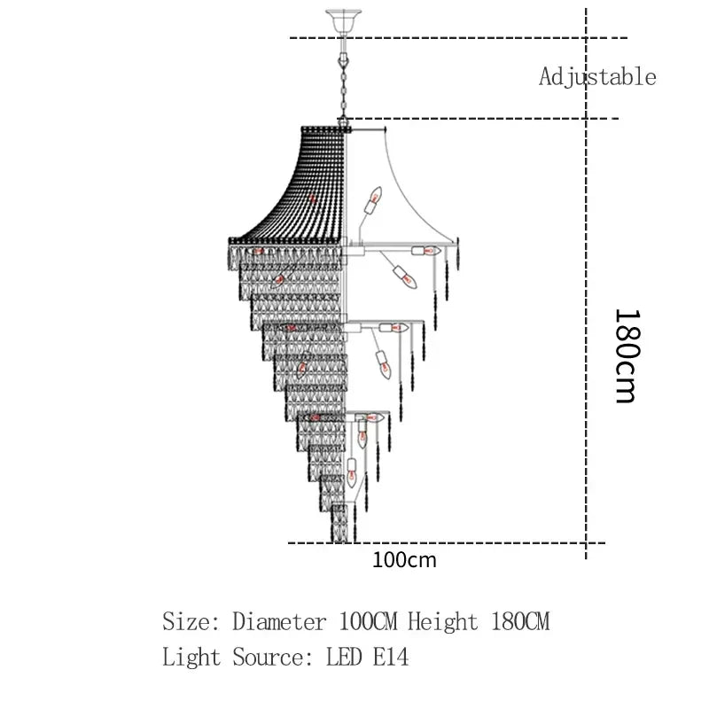 Afralia™ Luxe Golden Crystal Chandelier for Hotel Lobby, Living Room & Staircase