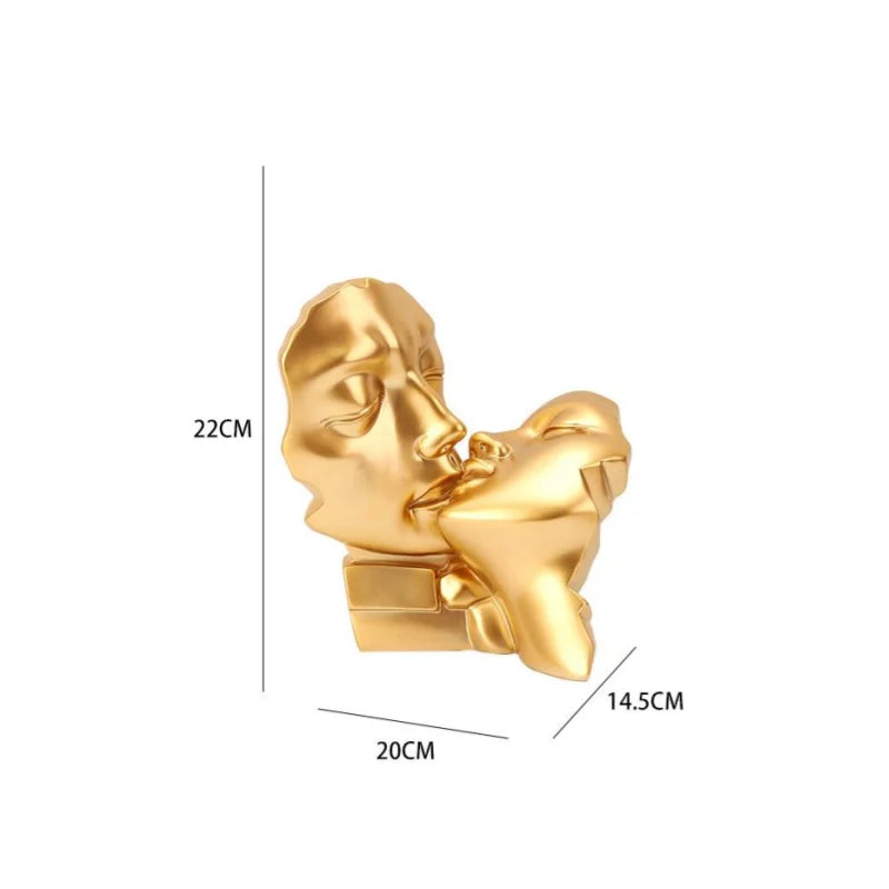 Afralia™ Abstract Gold Head Couple Sculpture, Wedding Gifts & Home Decor