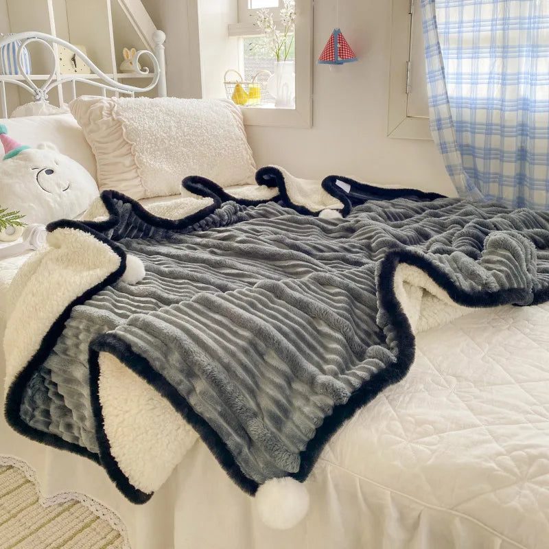 Afralia™ Ribbed Flannel Lamb Fleece Blanket for Warmth & Coziness