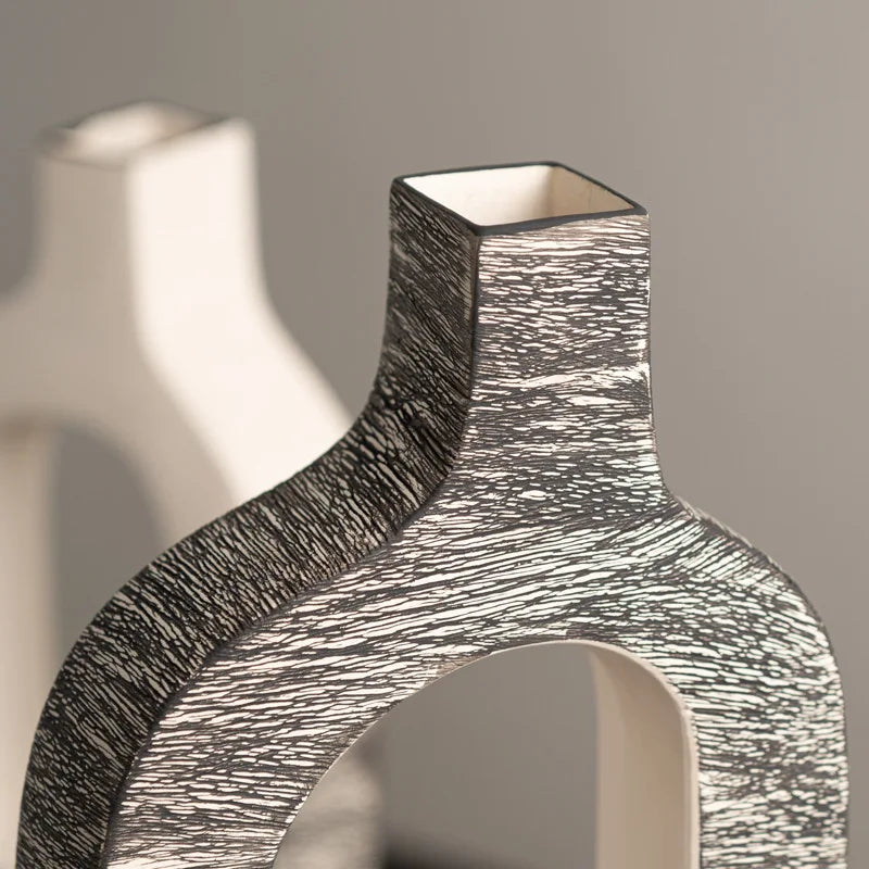 Afralia™ Geometric Stripes Ceramic Flower Vase for Home Decoration and Flower Arrangements