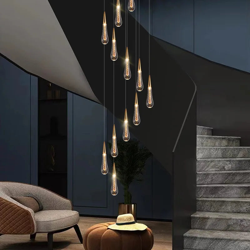 Afralia™ Luxury Water Drop Led Chandelier for Duplex, Stair & Villa Lighting