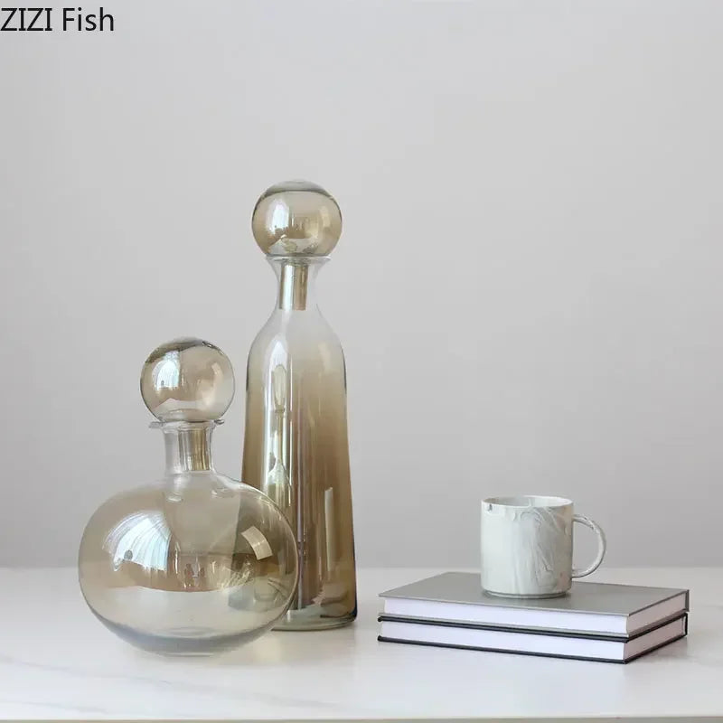 Afralia™ Amber Glass Vase Hydroponics Desk Decoration Modern Home Decor