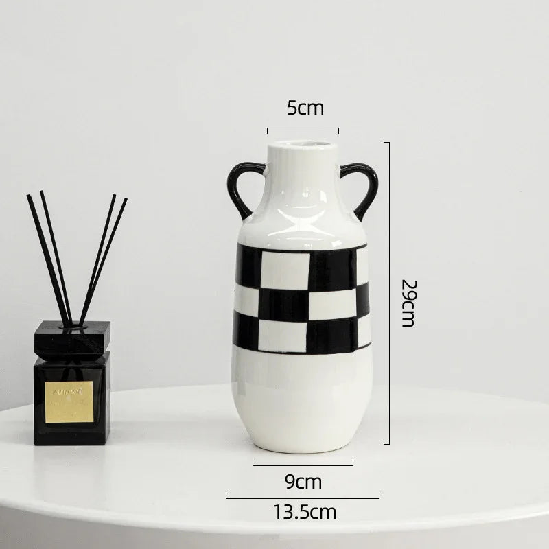 Afralia™ Checkered Pattern Ceramic Vase: Geometric Table Decor for Flowers & Room Aesthetic
