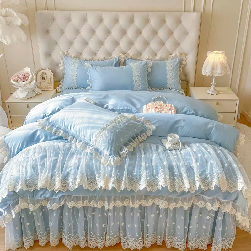 Afralia™ Pink Princess Style Bedding Set: Duvet, Bedskirt, Bedspread, Pillowcases