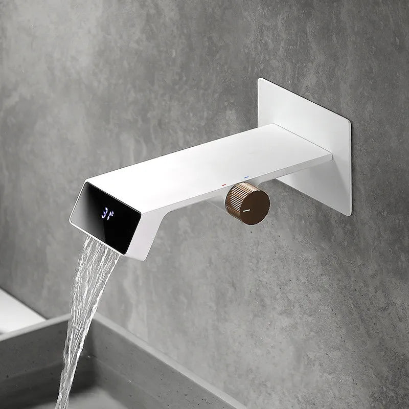 Afralia™ LED Basin Faucet Wall Mounted Hot Cold Mixer Bathroom Brass Vanity
