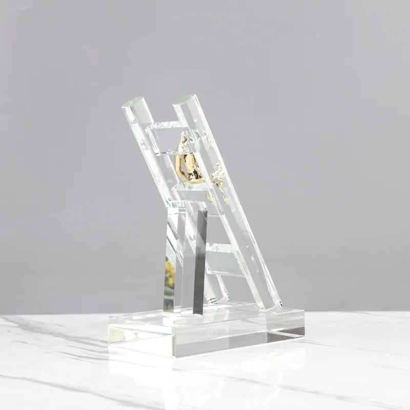 Afralia™ Crystal Staircase Statue: Golden Man Climbing Handicrafts Glass Home Decor