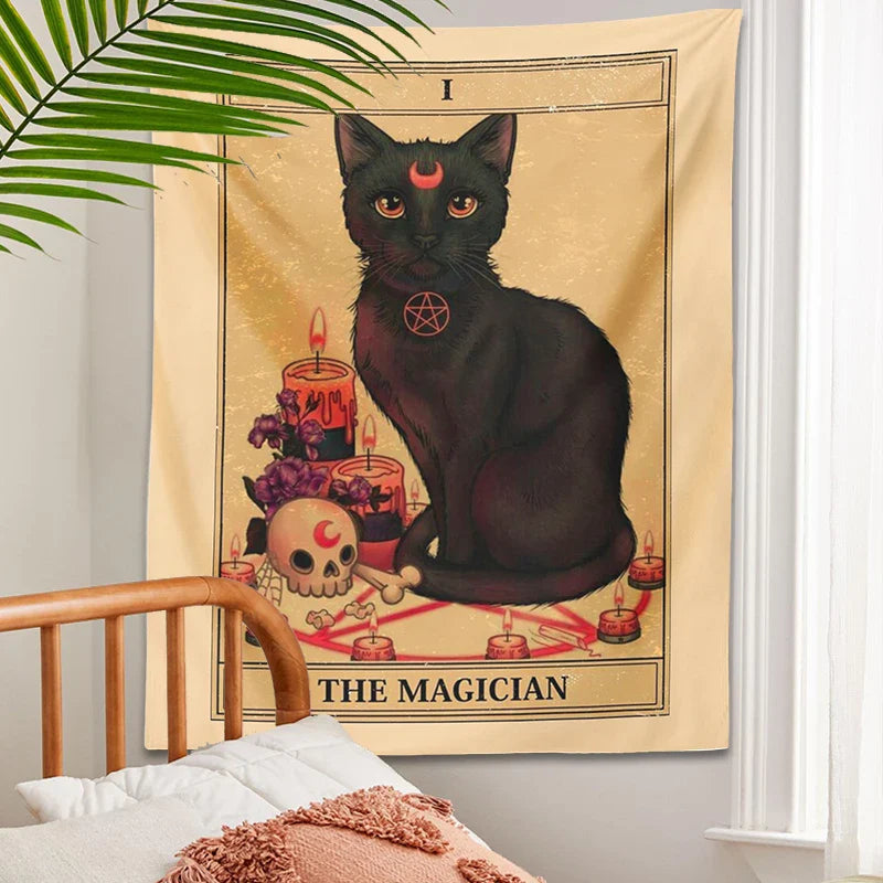 Afralia™ Magic Cat Moon Tapestry Wall Hanging for Mysterious Home Decor