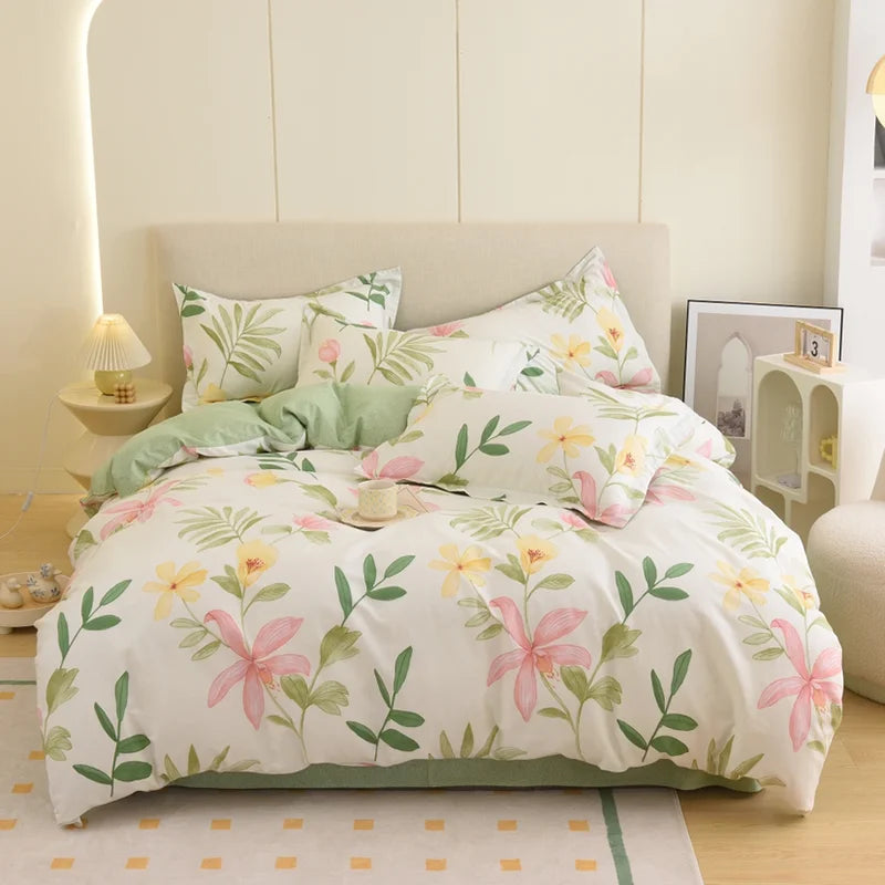 Afralia™ Floral Cotton King Size Bedding Set: Duvet Cover, Bed Sheets, Quilt Cover, Pillowcase